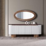 Visoka komoda milano belo Braon sa ogledalom