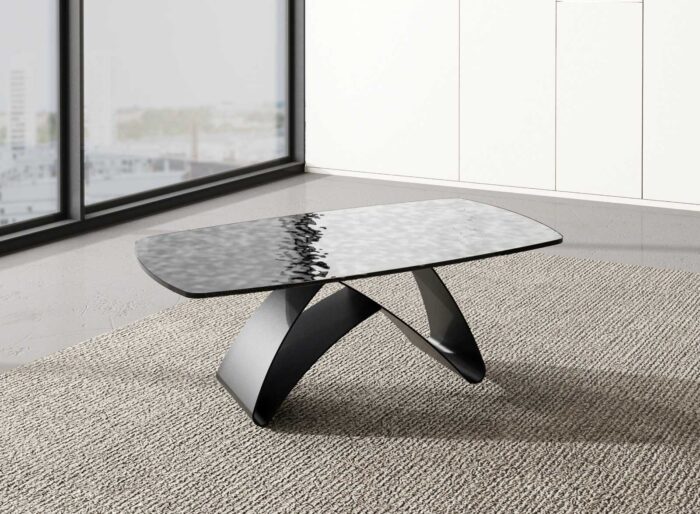 Klub sto Talas crna staklena ploca buble glass 110x70cm - Image 1