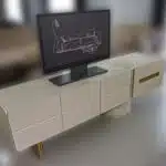 TV komoda Inter 200cm , krem – travertin i bronzane nogice