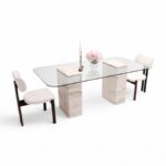 Latte Trpezarijski Sto Travertin Staklo