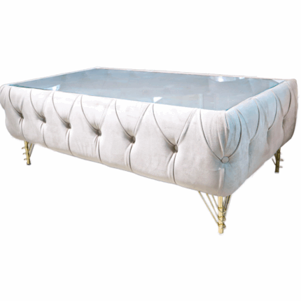 Klub sto Parma 130×70 cm, bež Gold tapaciran sa staklenom pločom