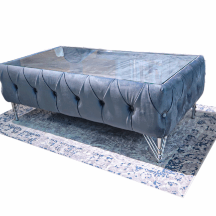 Klub sto Parma 130×70 cm, Sivo Srebro tapaciran sa staklenom pločom