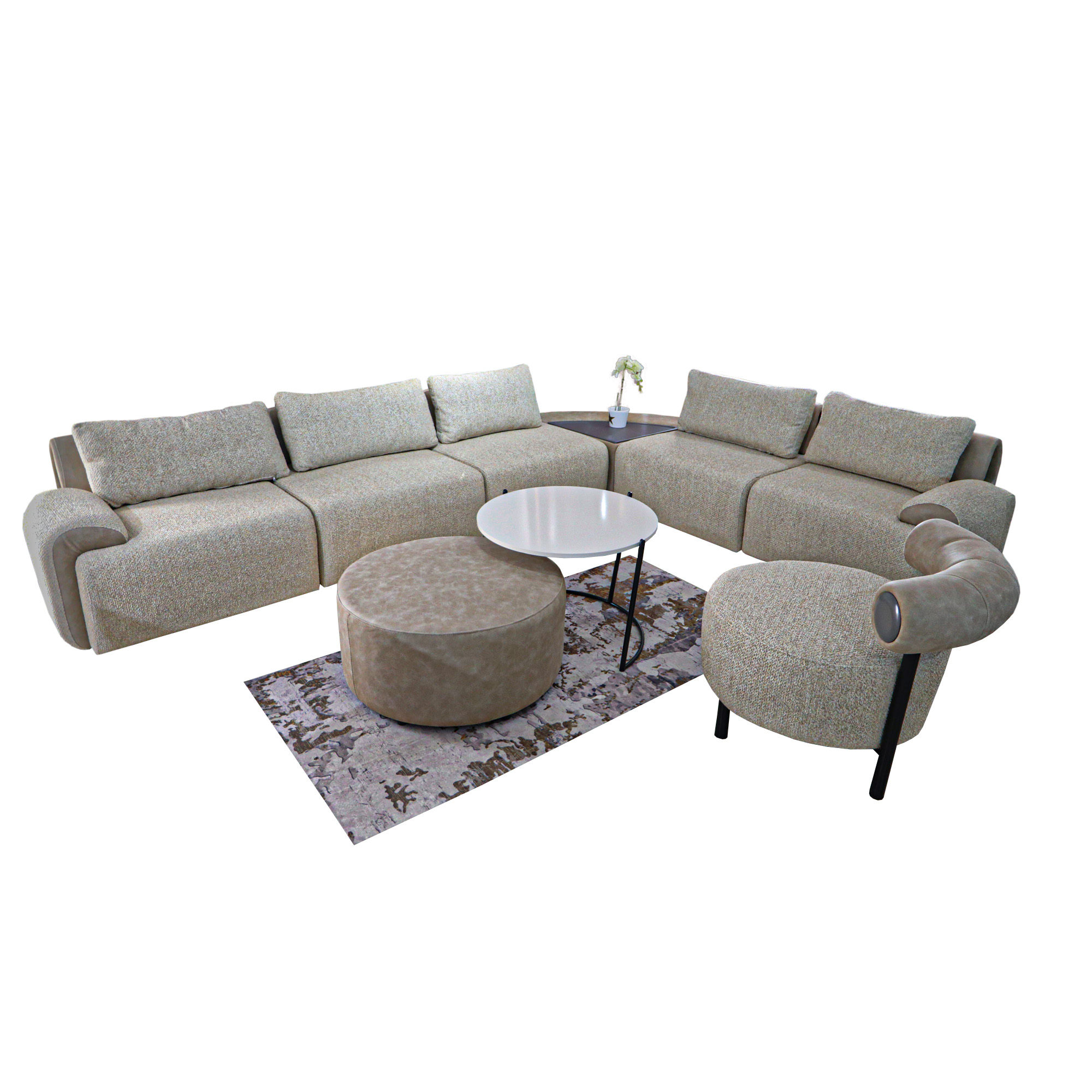 ugaona nova4 Modularna Ugaona Garnitura Elite  Sa klub sto + tabure + Fotelja - Image 1